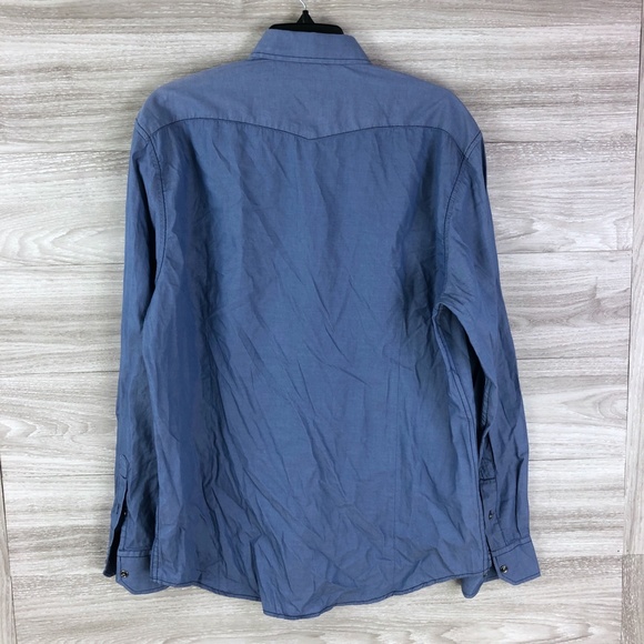 JAMES CAMPBELL Men Blue Cotton Long Sleeve Button Front Shirt - Picture 2 of 6